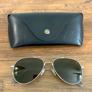 AO Silver "General" Aviator Sunglasses with Black Case